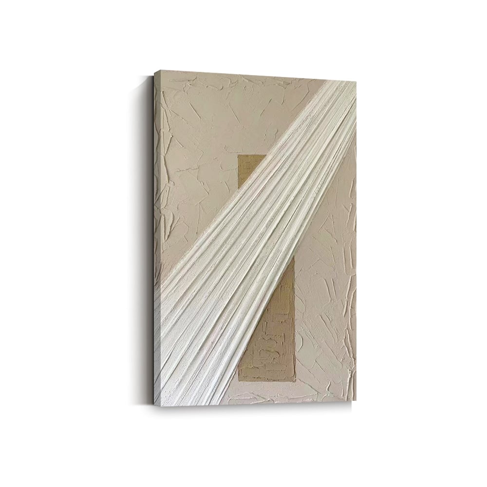 HMR - Japandi Wall Decor for Living Room Rectangle Abstract Art Canvas Painting in White