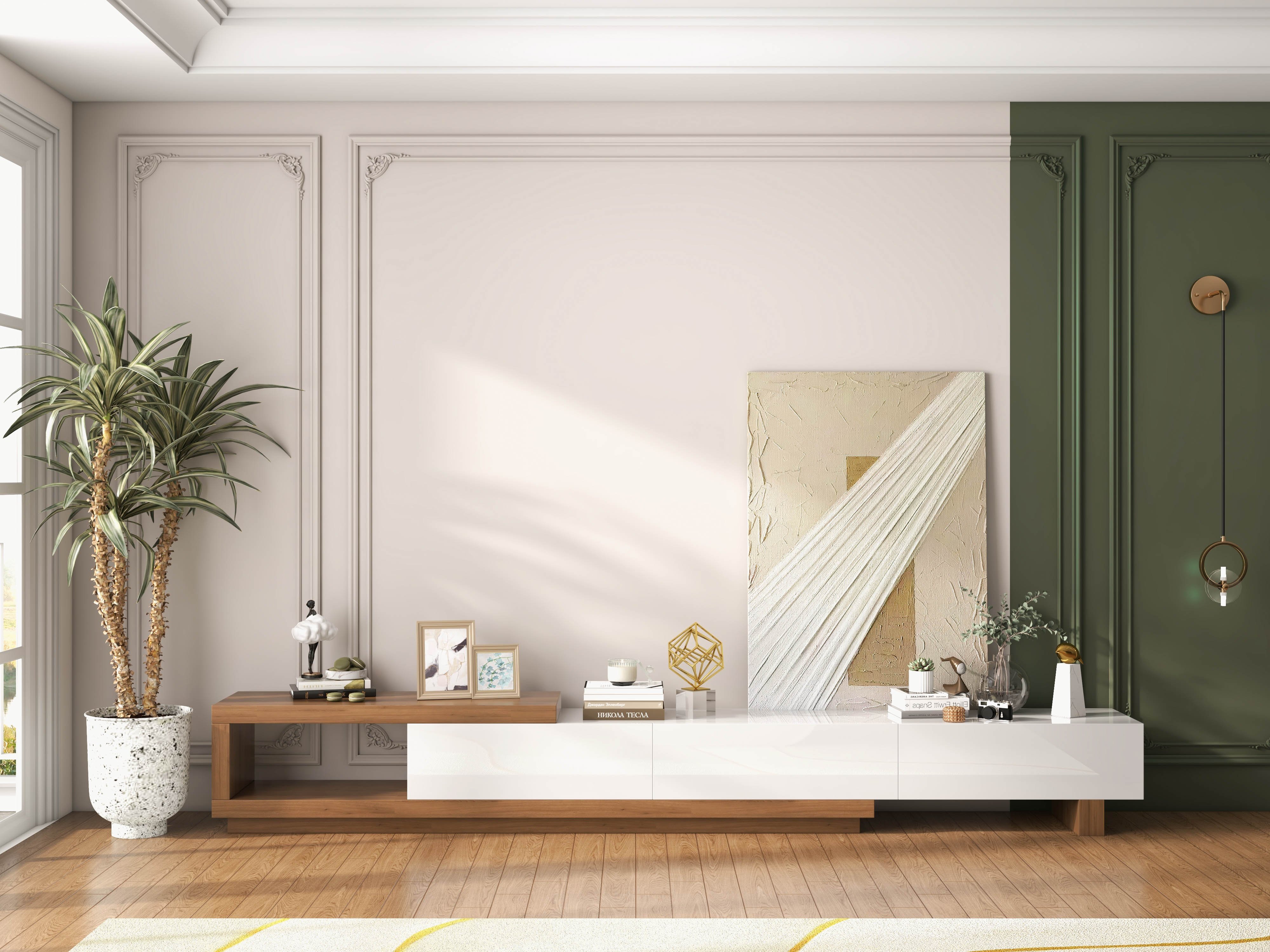 HMR - Japandi Wall Decor for Living Room Rectangle Abstract Art Canvas Painting in White