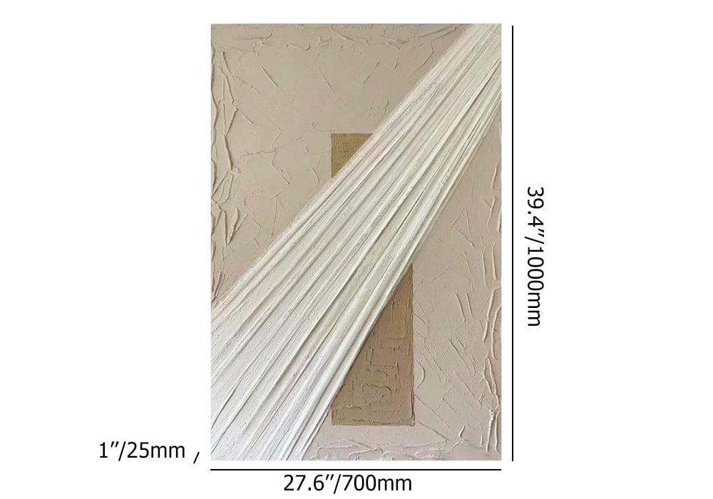 HMR - Japandi Wall Decor for Living Room Rectangle Abstract Art Canvas Painting in White