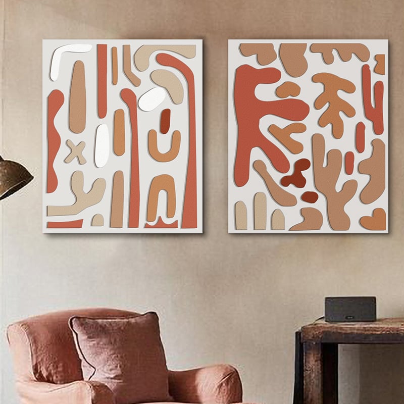 HMR - 2-Pieces 3D Modern Abstract Wall Decor Set Rectangle Painting Art Living Room Bedroom