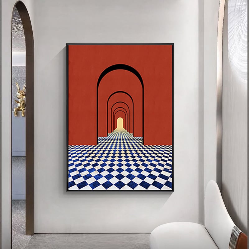 HMR - Modern 3D Abstract Arch Wall Decor Geometric Canvas Painting Art with Frame Living Room