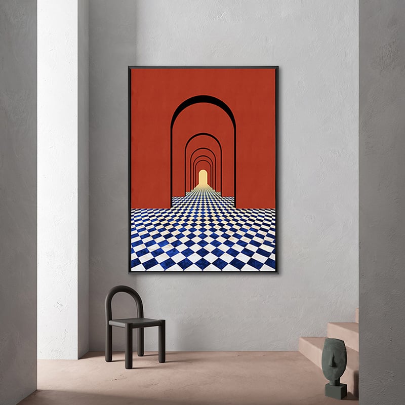 HMR - Modern 3D Abstract Arch Wall Decor Geometric Canvas Painting Art with Frame Living Room