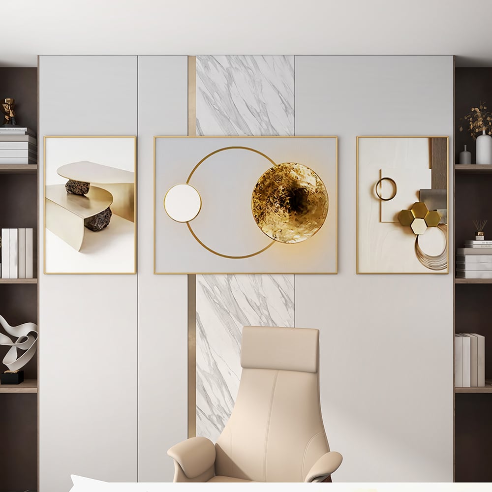 HMR - 3-Pieces Modern Geometric Abstract Wall Decor Set Canvas Print with Frame Living Room