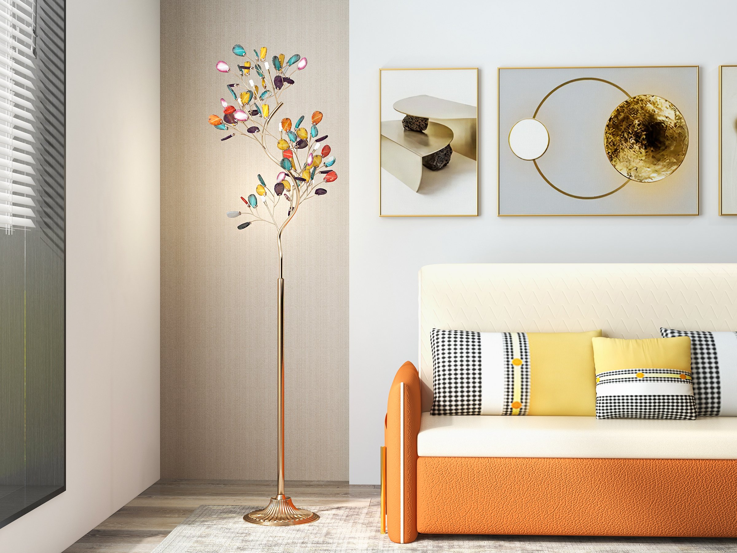 HMR - 3-Pieces Modern Geometric Abstract Wall Decor Set Canvas Print with Frame Living Room
