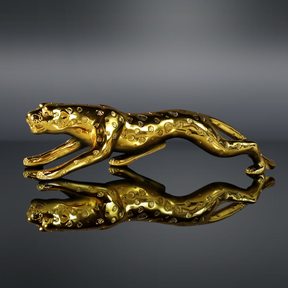 HMR - 16.9" Gold Leopard Sculpture Panther Statue Resin Ornament Decor Art Living Room Bedroom