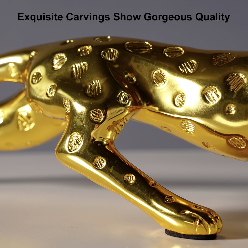HMR - 16.9" Gold Leopard Sculpture Panther Statue Resin Ornament Decor Art Living Room Bedroom