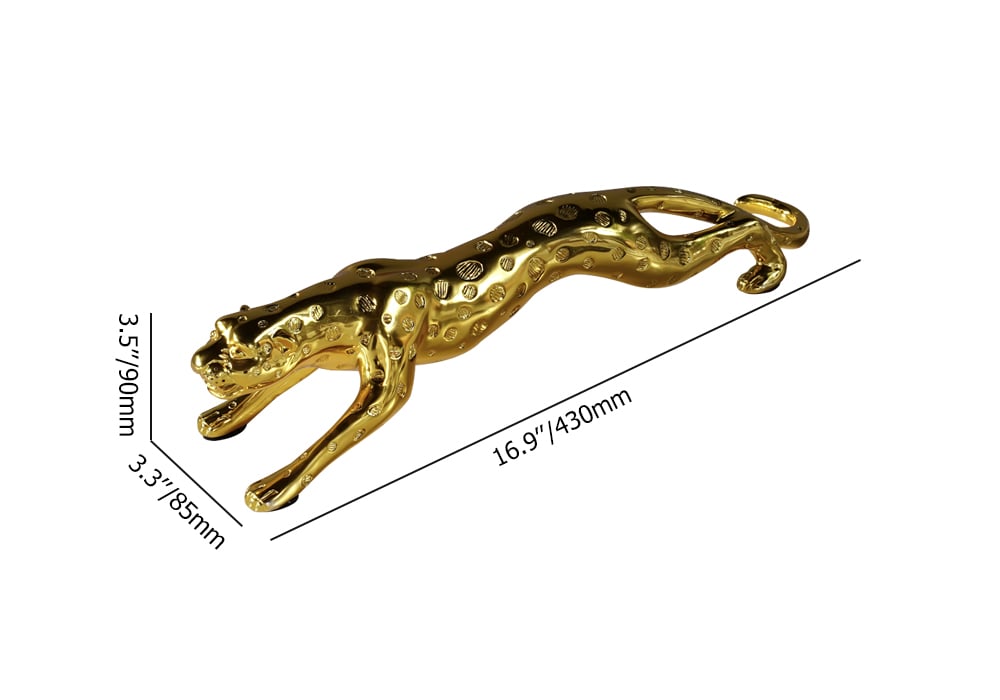 HMR - 16.9" Gold Leopard Sculpture Panther Statue Resin Ornament Decor Art Living Room Bedroom