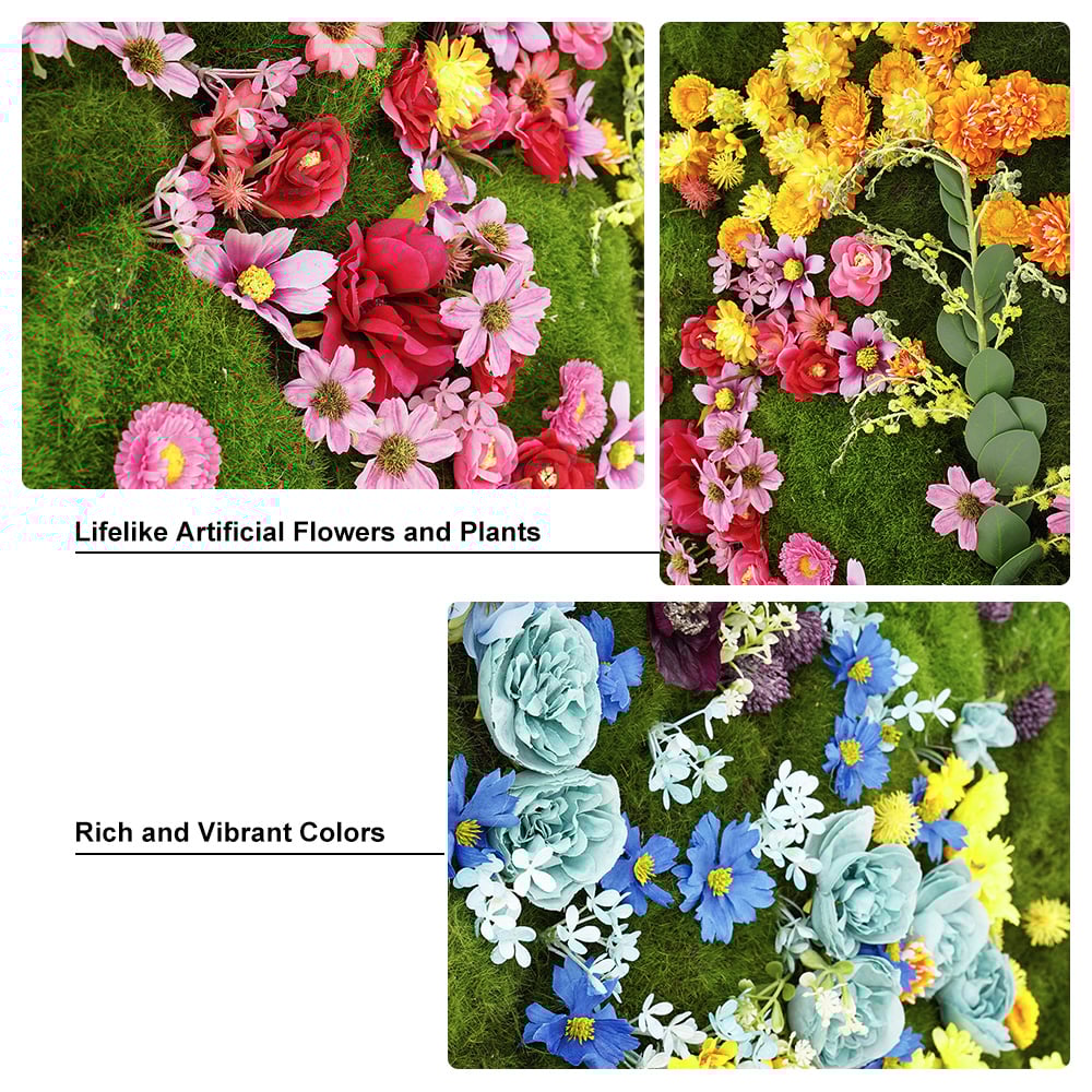 HMR - 3D Preserved Moss Flower Wall Art Hanging Rainbow Floral Wall Decor with Wood Frame