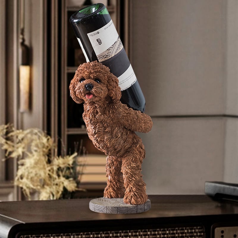 HMR - Modern Wine Rack Brown Resin Teddy Dog Decorative Countertop Wine Bottle Holder