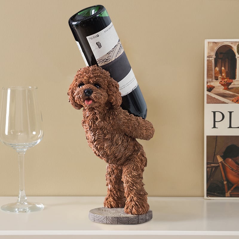HMR - Modern Wine Rack Brown Resin Teddy Dog Decorative Countertop Wine Bottle Holder