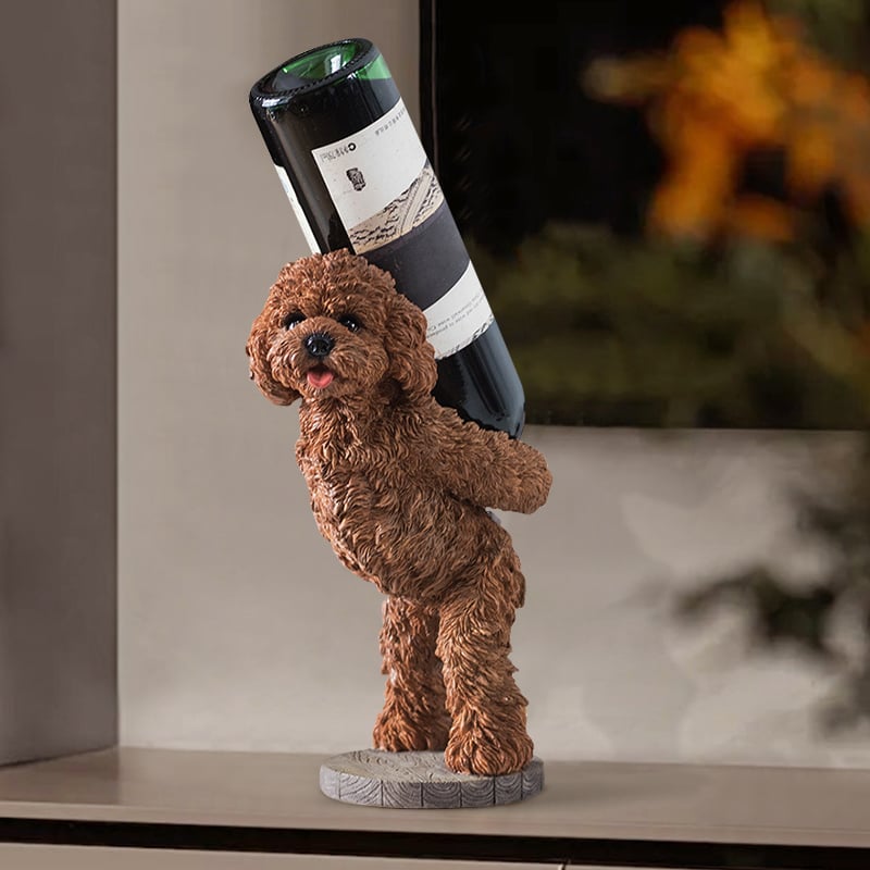 HMR - Modern Wine Rack Brown Resin Teddy Dog Decorative Countertop Wine Bottle Holder