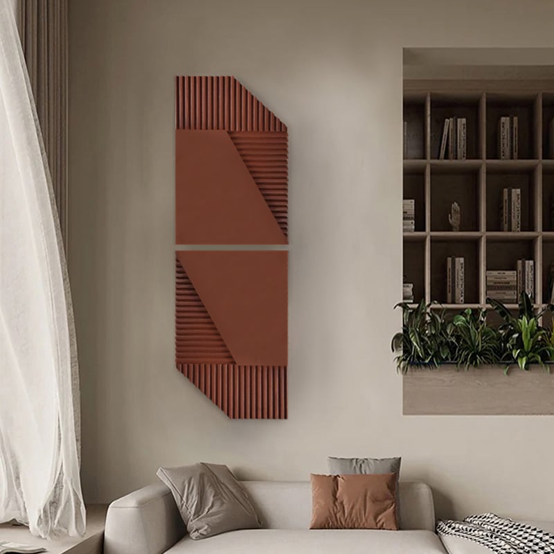 HMR - 23.6" x 15.7" 2-Pieces Modern Geometric Abstract Wood Wall Decor Art Print Brown