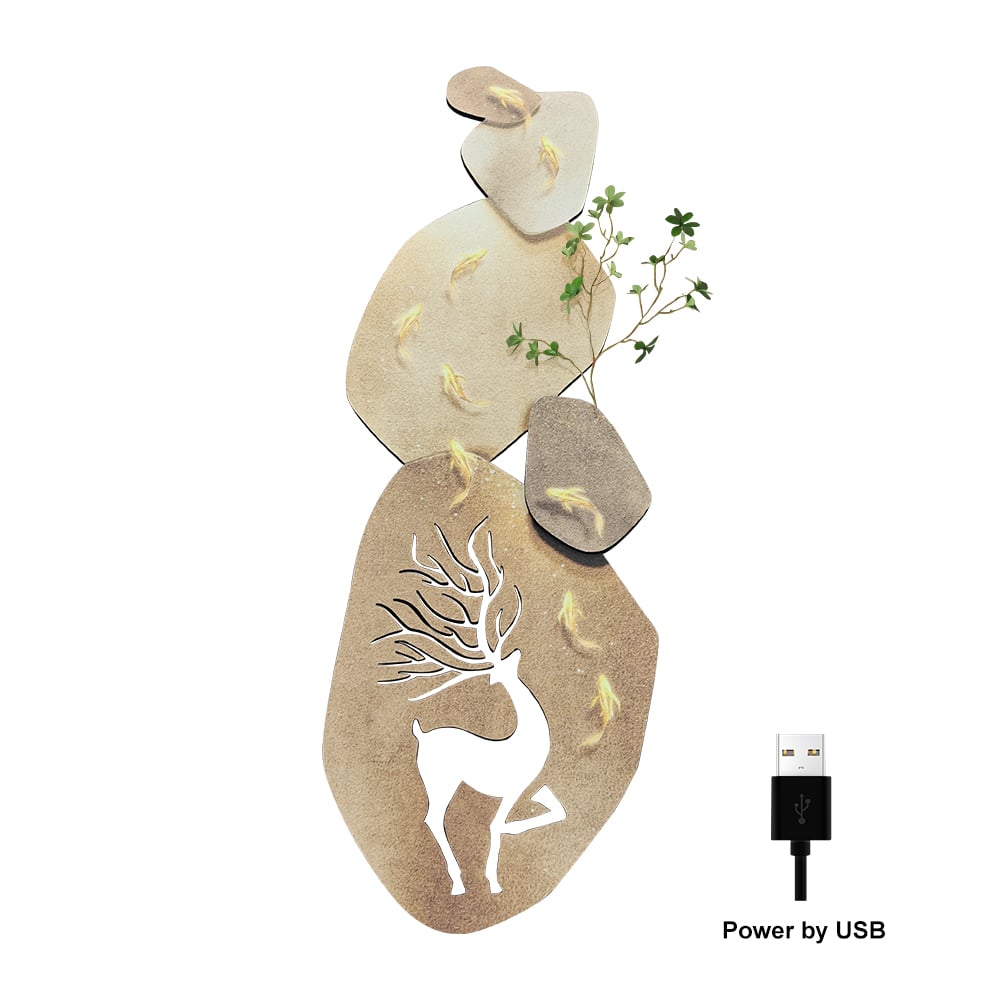 HMR - Japandi 3D Deer LED Light Wall Decorative Painting Creative Living Room Decor