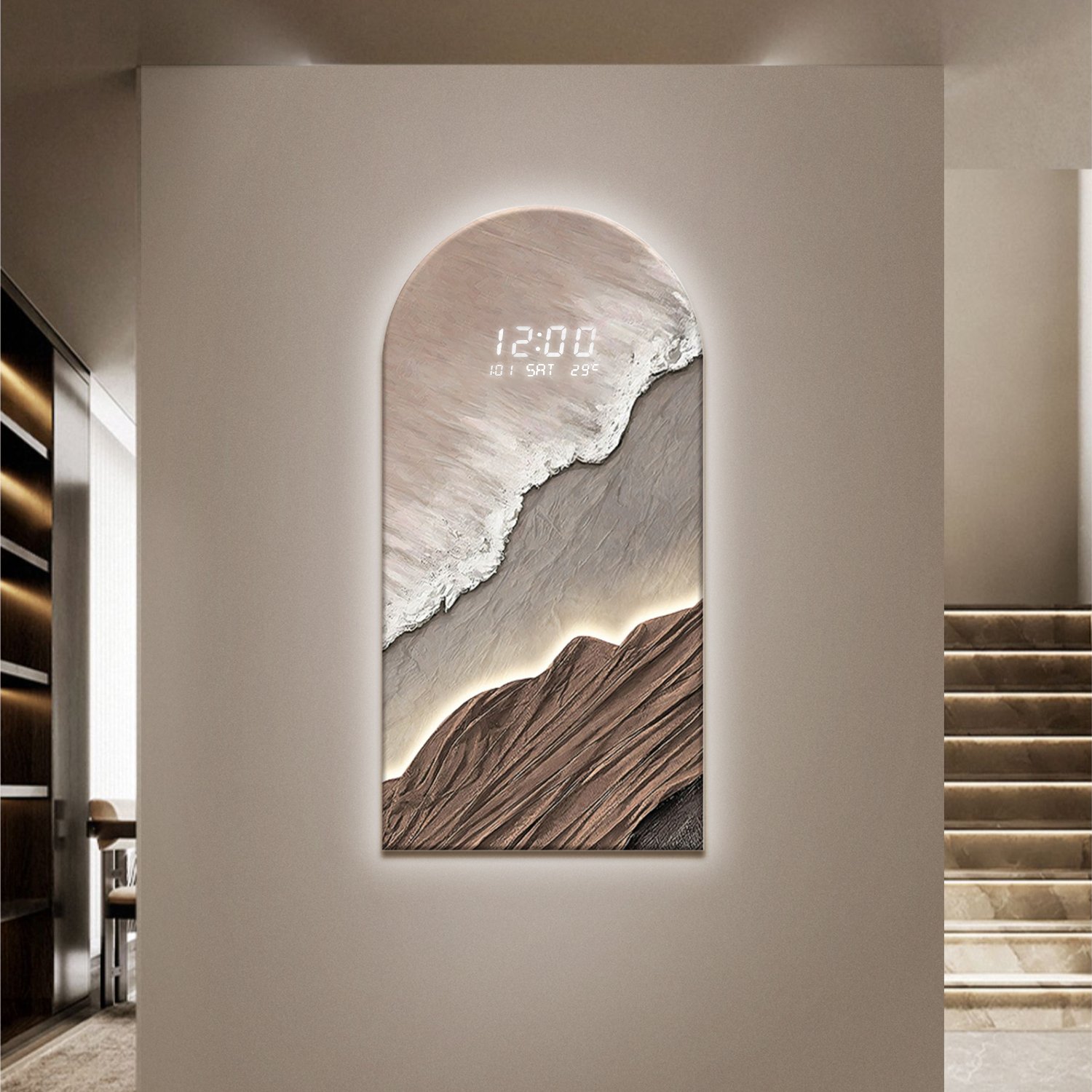 HMR - Modern Wall Art LED Digital Clock with Artistic Texture