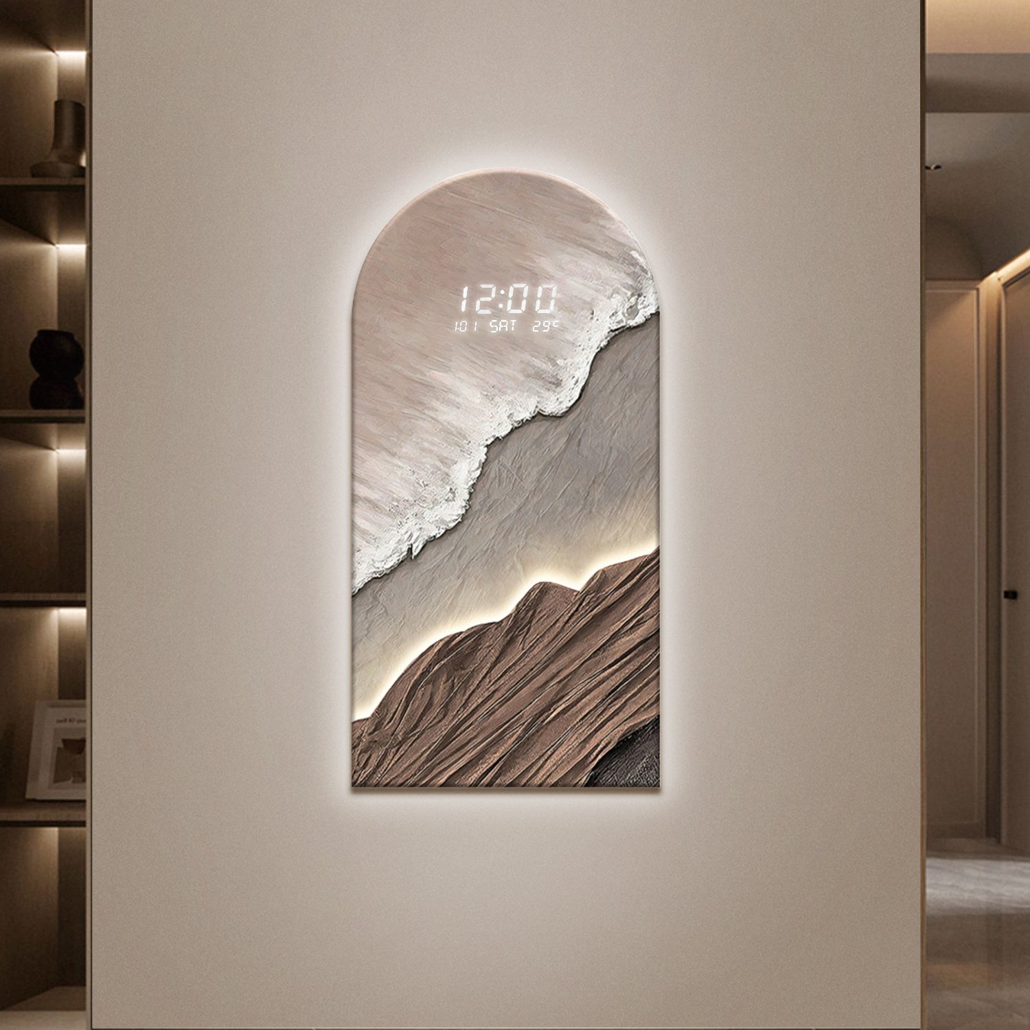 HMR - Modern Wall Art LED Digital Clock with Artistic Texture
