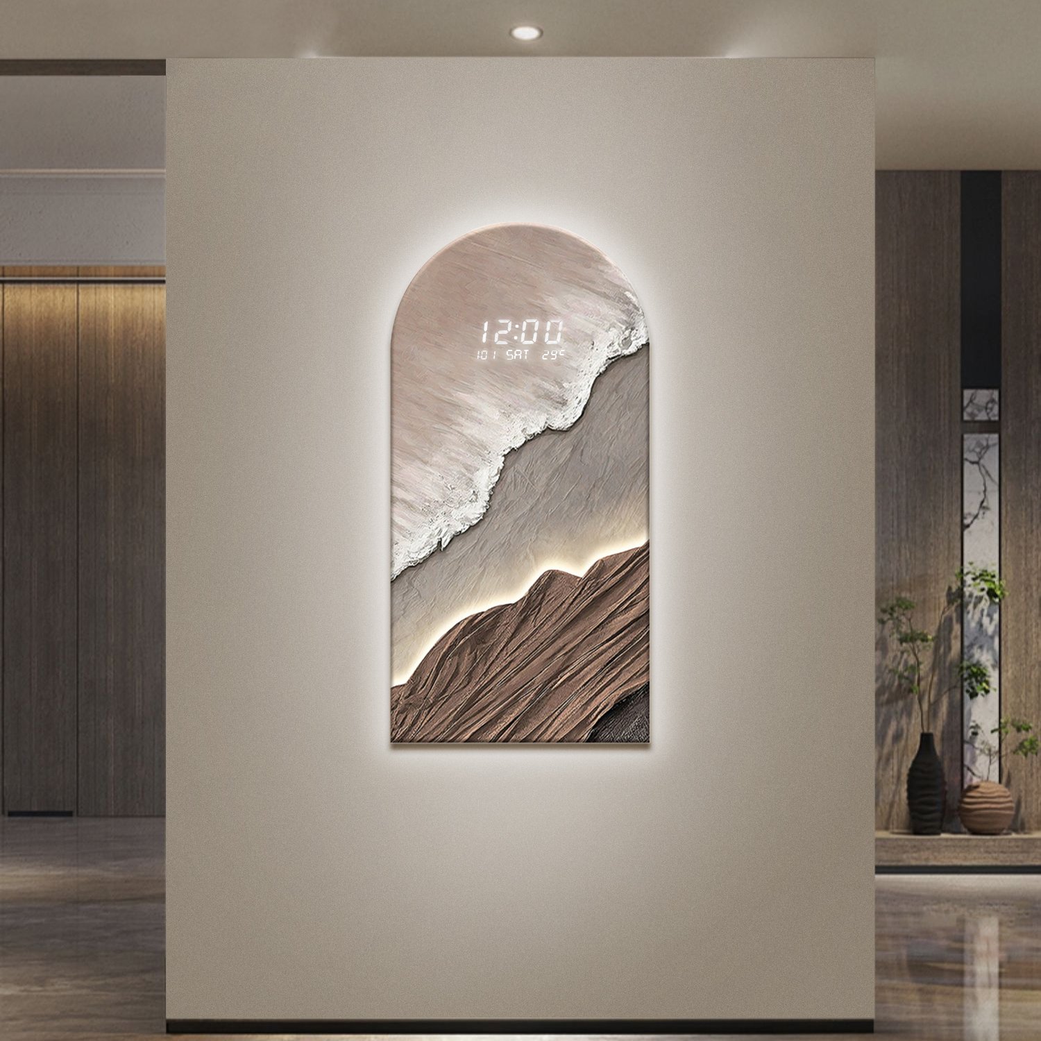 HMR - Modern Wall Art LED Digital Clock with Artistic Texture