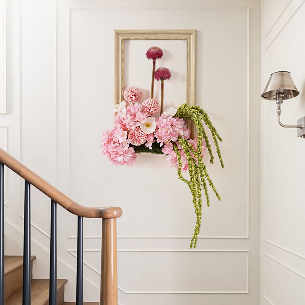 HMR - Pink Fake Flower Arrangements Wall Hanging Decoration Artificial Silk Flower