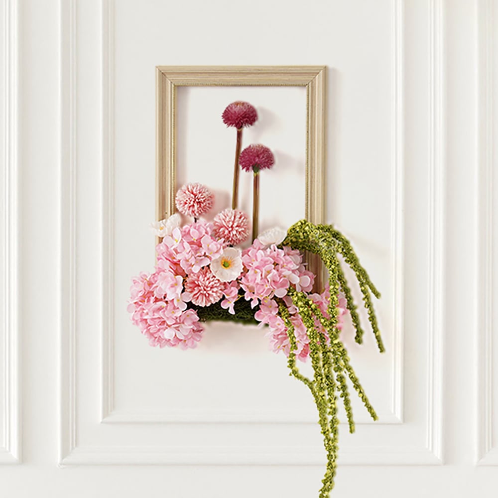 HMR - Pink Fake Flower Arrangements Wall Hanging Decoration Artificial Silk Flower