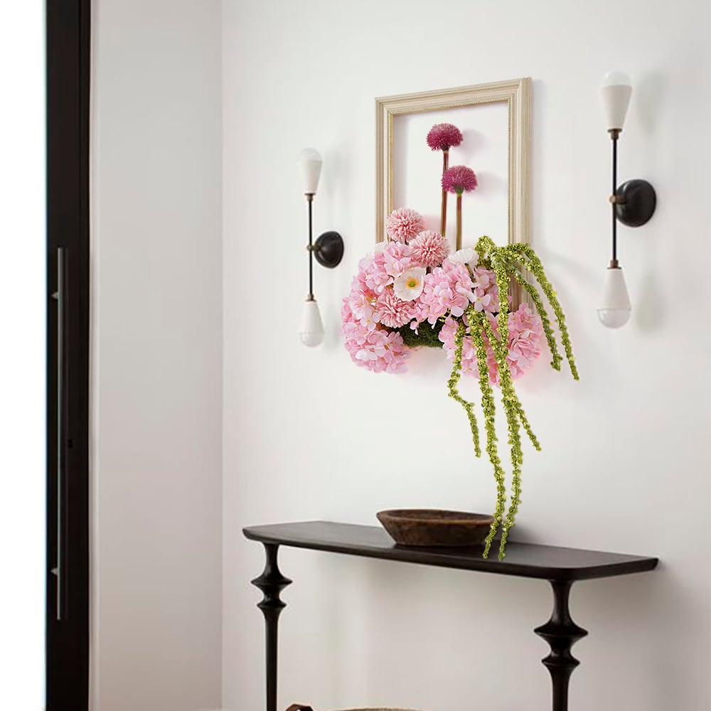 HMR - Pink Fake Flower Arrangements Wall Hanging Decoration Artificial Silk Flower