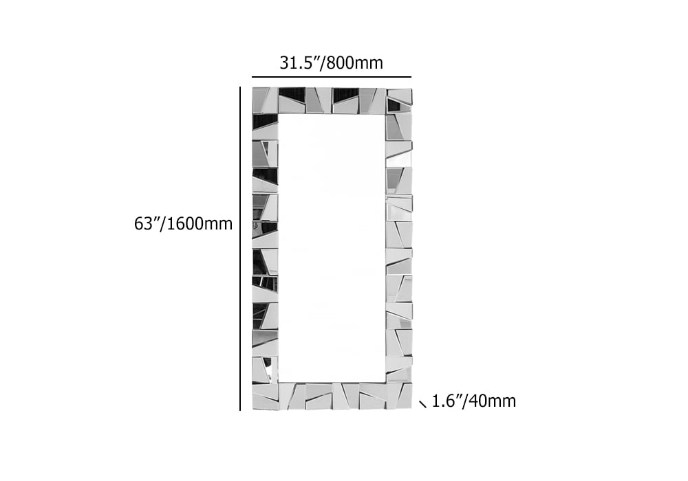HMR 31.5" x 63" Oversized Glam Rectangle Full Length Floor Mirror 3D Glass Frame - Silver