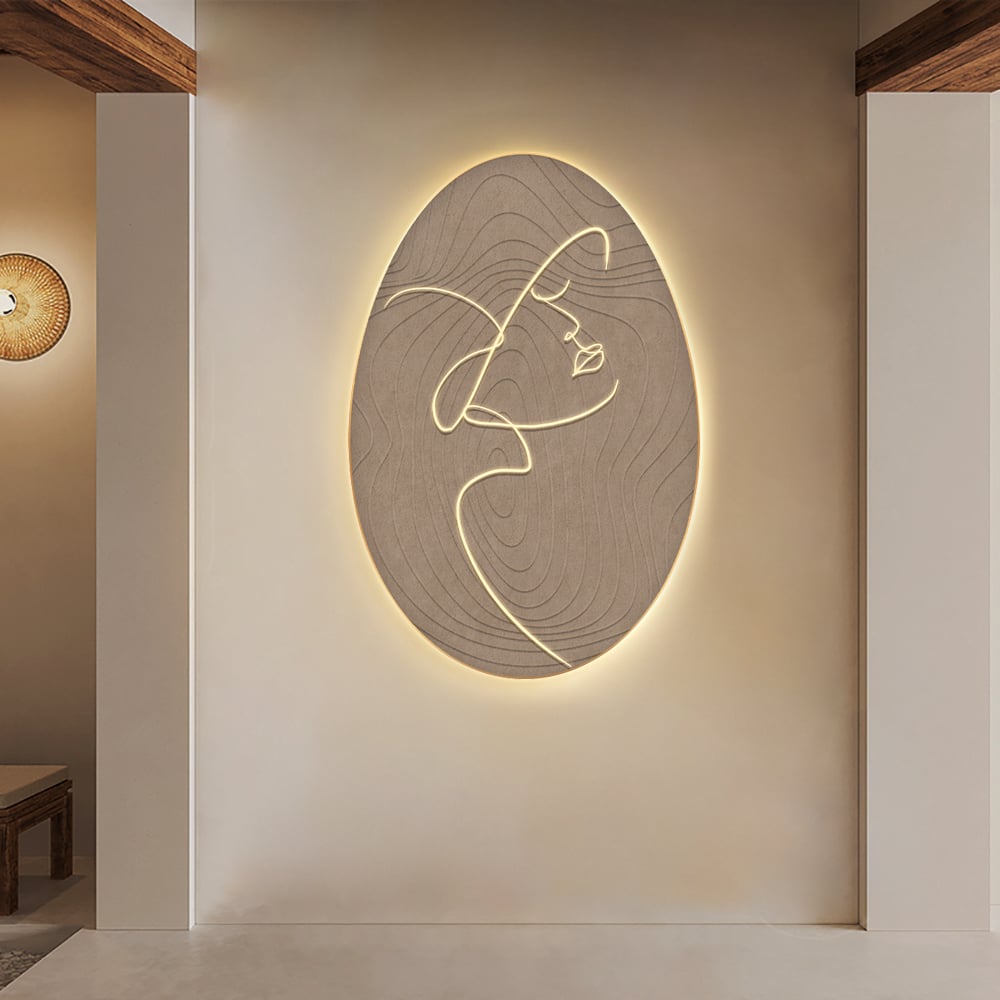 HMR - 31.5" Oval LED Abstract Wall Art Modern Woman Face Sculpture Decor Living Room Bedroom