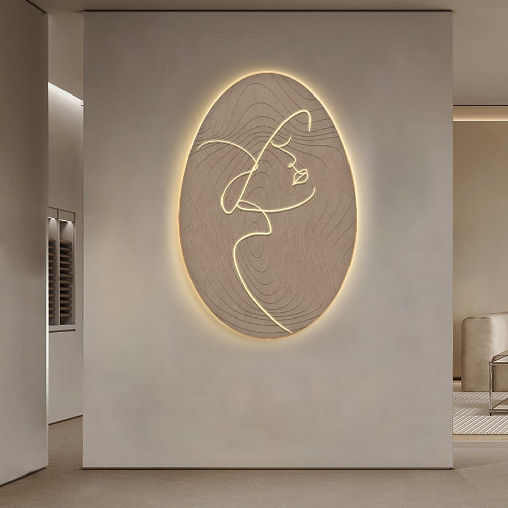 HMR - 31.5" Oval LED Abstract Wall Art Modern Woman Face Sculpture Decor Living Room Bedroom