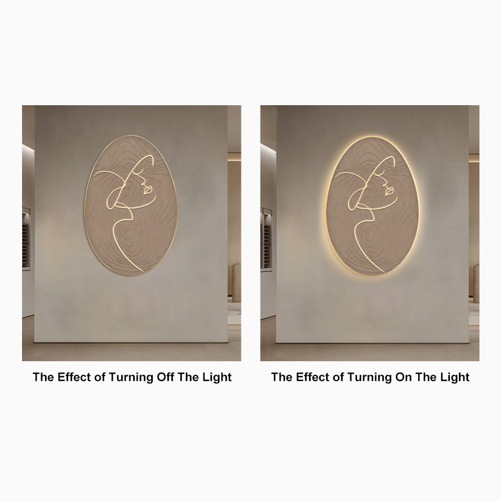 HMR - 31.5" Oval LED Abstract Wall Art Modern Woman Face Sculpture Decor Living Room Bedroom
