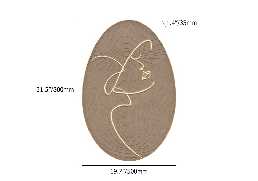 HMR - 31.5" Oval LED Abstract Wall Art Modern Woman Face Sculpture Decor Living Room Bedroom