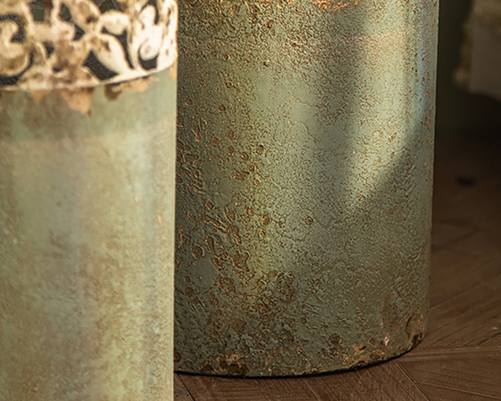 HMR French Country Large Metal Floor Vase Tall Home Geometric Decor Art - Green & White, 7.9"W x 7.9"D x 26.4"H
