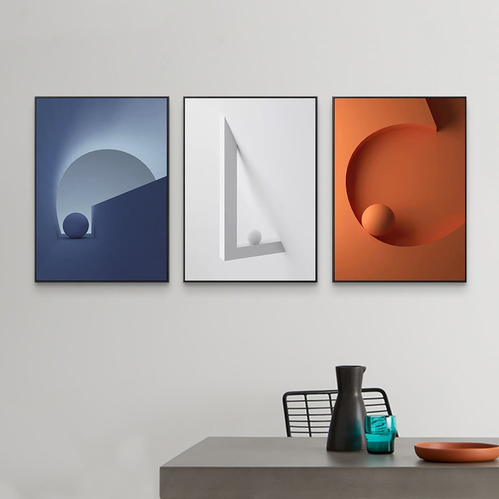HMR - 28" 3-Pieces Modern Wall Decor Living Room Abstract Art Canvas Print with Metal Frame