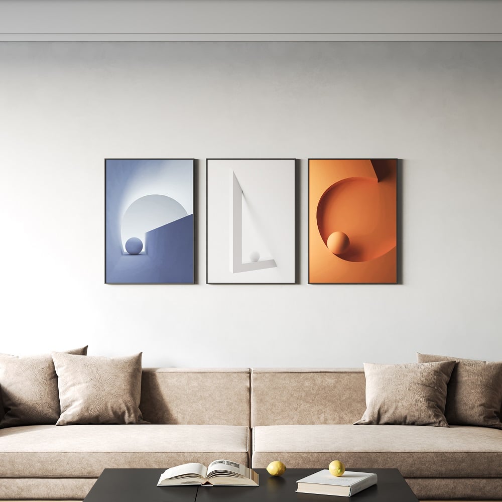 HMR - 28" 3-Pieces Modern Wall Decor Living Room Abstract Art Canvas Print with Metal Frame