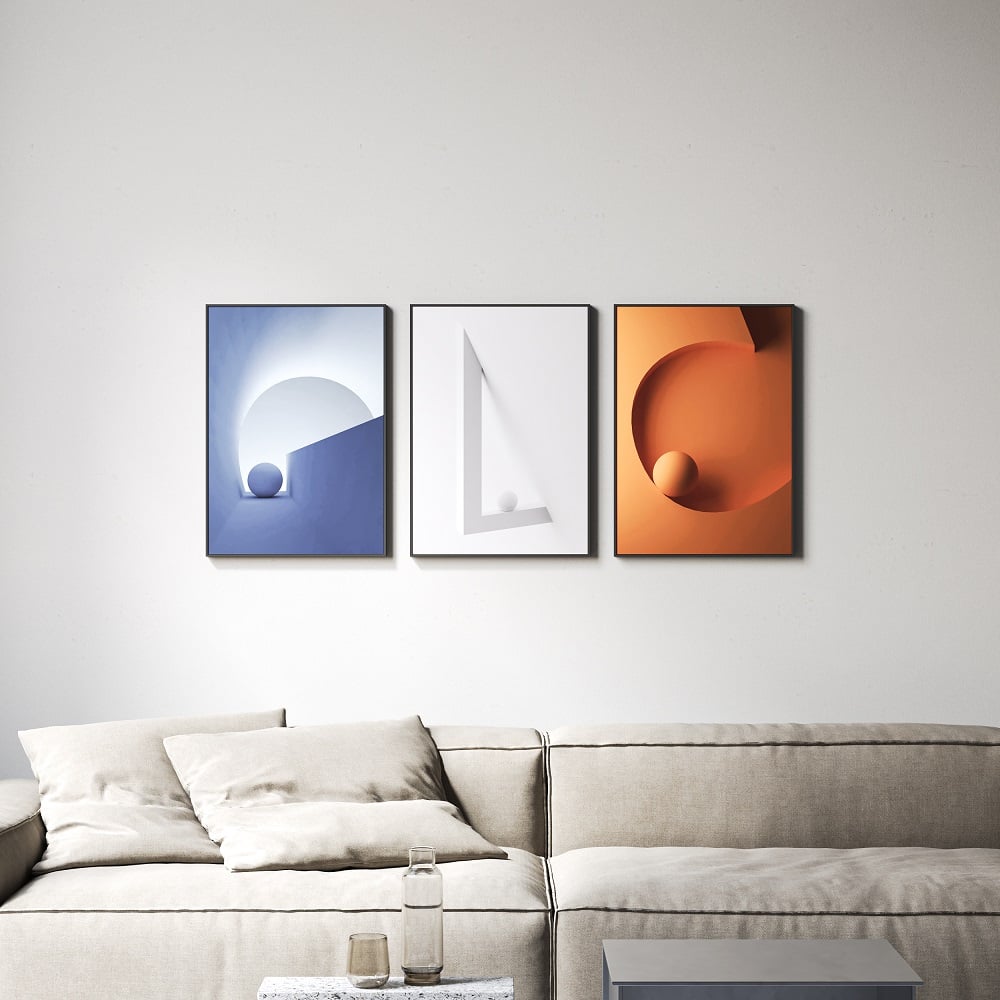 HMR - 28" 3-Pieces Modern Wall Decor Living Room Abstract Art Canvas Print with Metal Frame