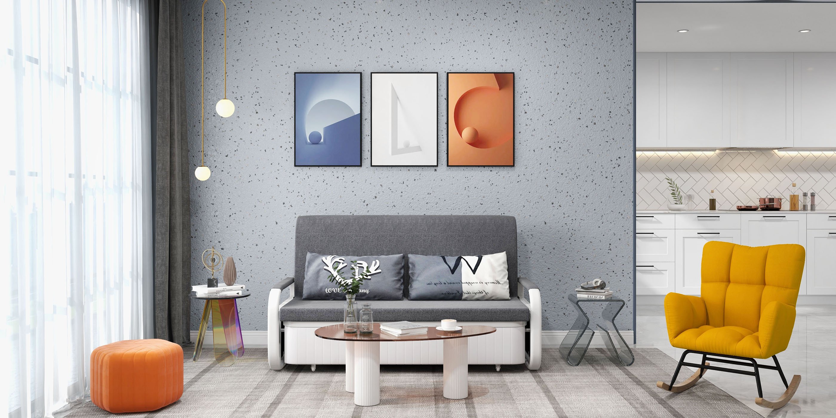 HMR - 28" 3-Pieces Modern Wall Decor Living Room Abstract Art Canvas Print with Metal Frame