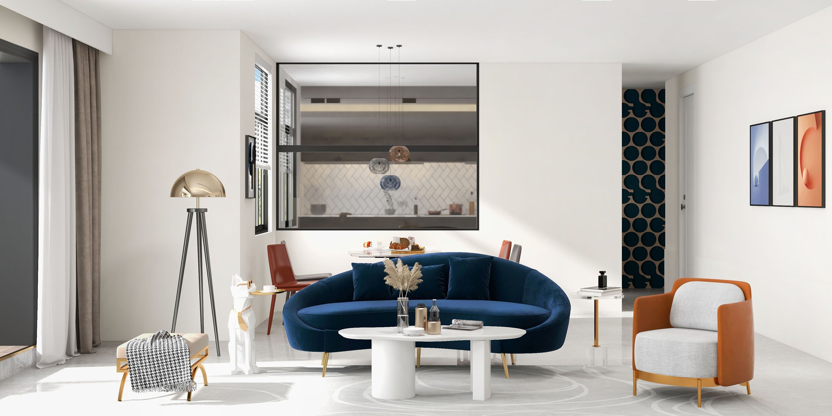 HMR - 28" 3-Pieces Modern Wall Decor Living Room Abstract Art Canvas Print with Metal Frame