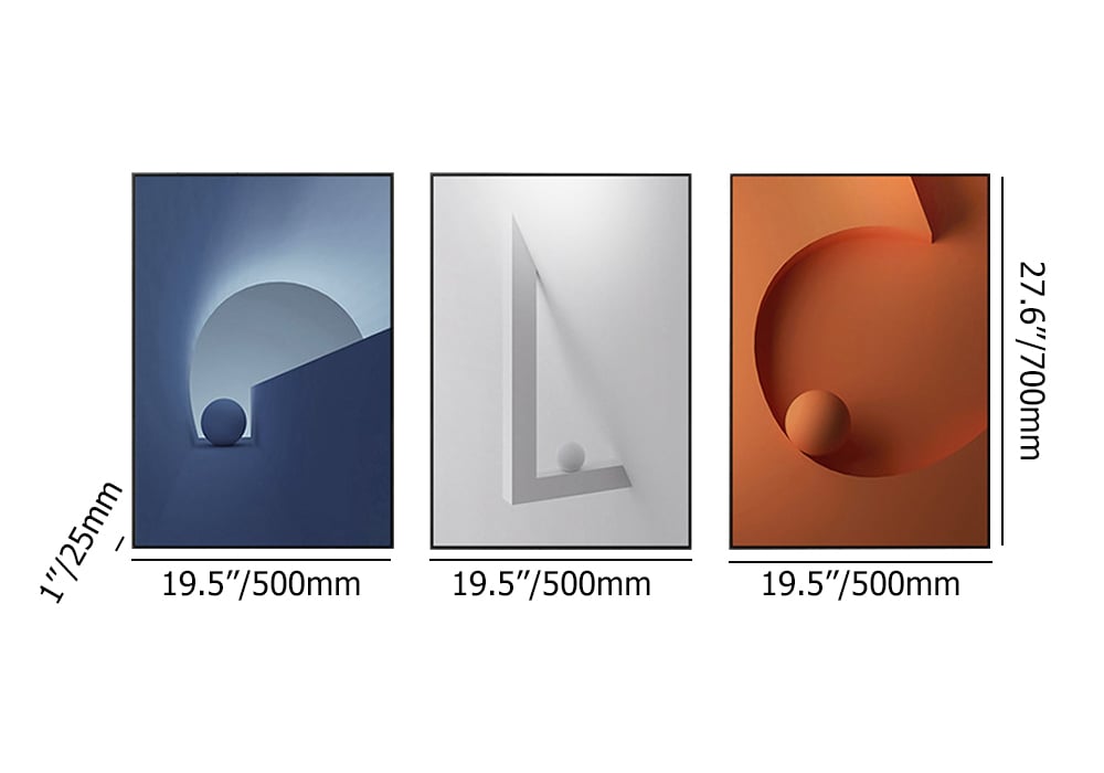 HMR - 28" 3-Pieces Modern Wall Decor Living Room Abstract Art Canvas Print with Metal Frame