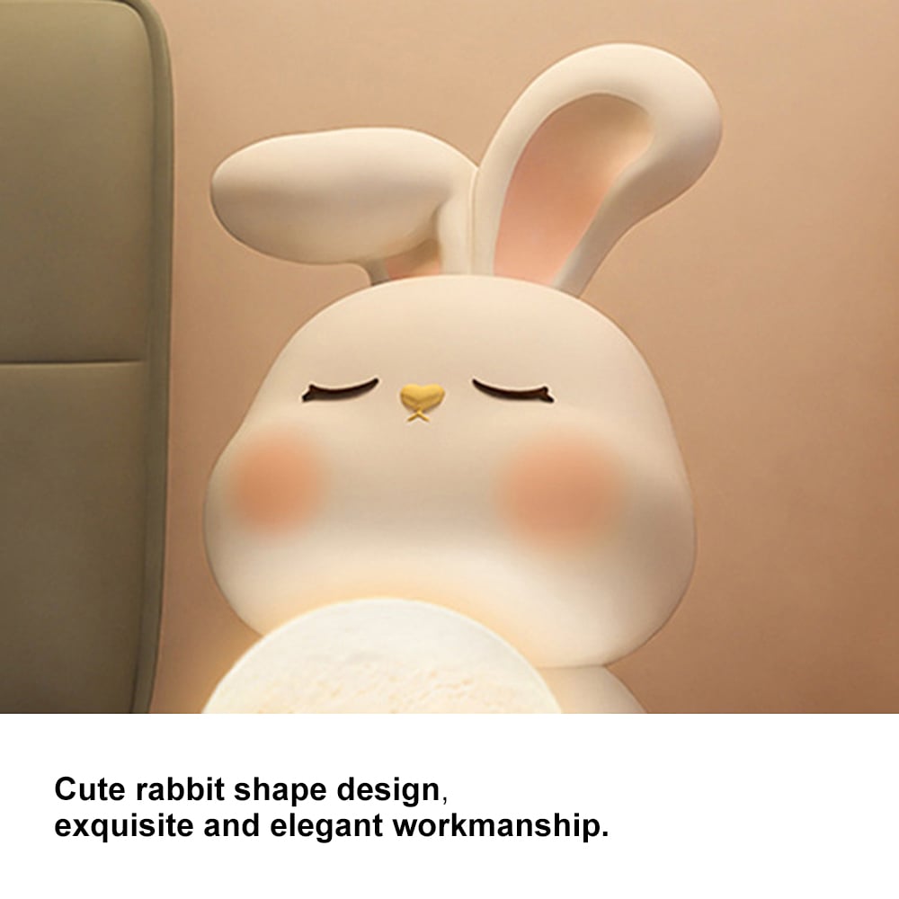 HMR - 24.4" White Resin Rabbit Moon Floor Lamp Sculpture Ornament Decor Living Room Bedroom