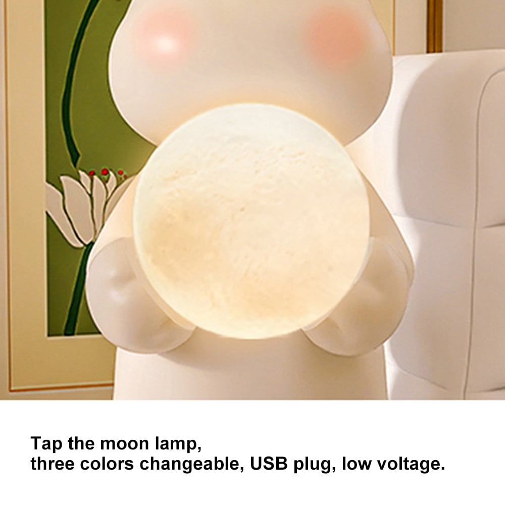 HMR - 24.4" White Resin Rabbit Moon Floor Lamp Sculpture Ornament Decor Living Room Bedroom