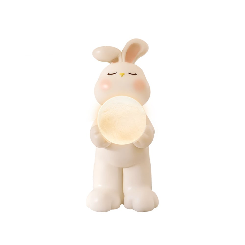 HMR - 24.4" White Resin Rabbit Moon Floor Lamp Sculpture Ornament Decor Living Room Bedroom