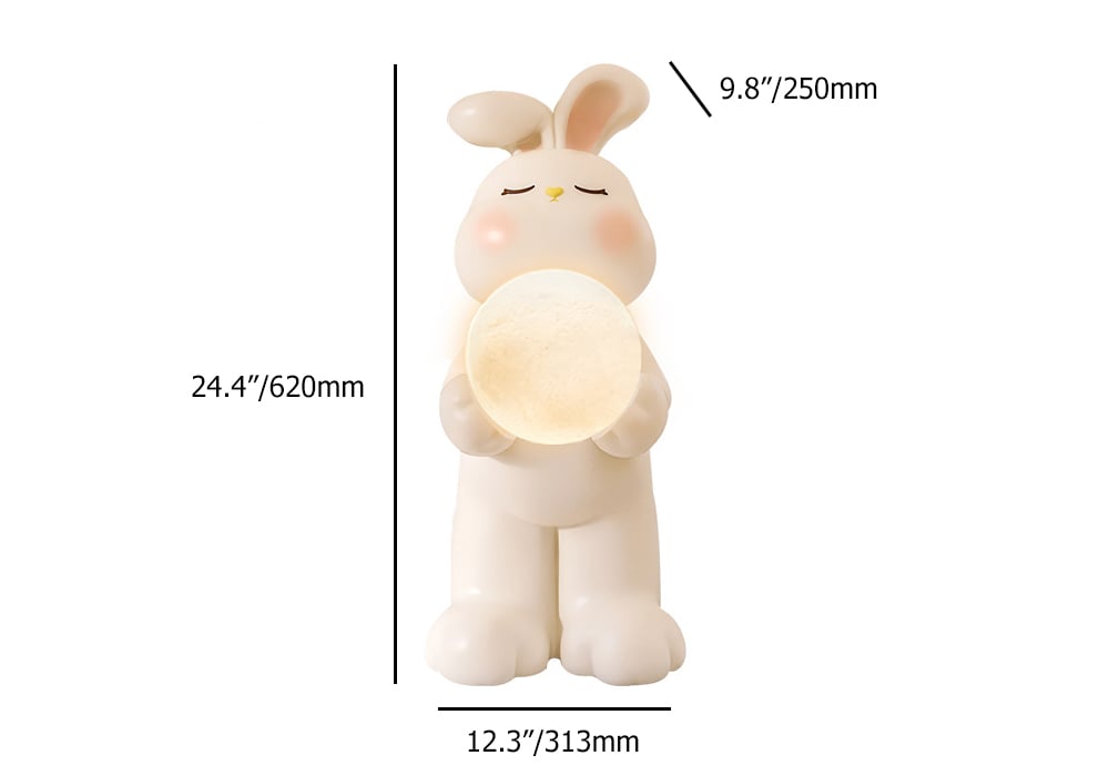 HMR - 24.4" White Resin Rabbit Moon Floor Lamp Sculpture Ornament Decor Living Room Bedroom