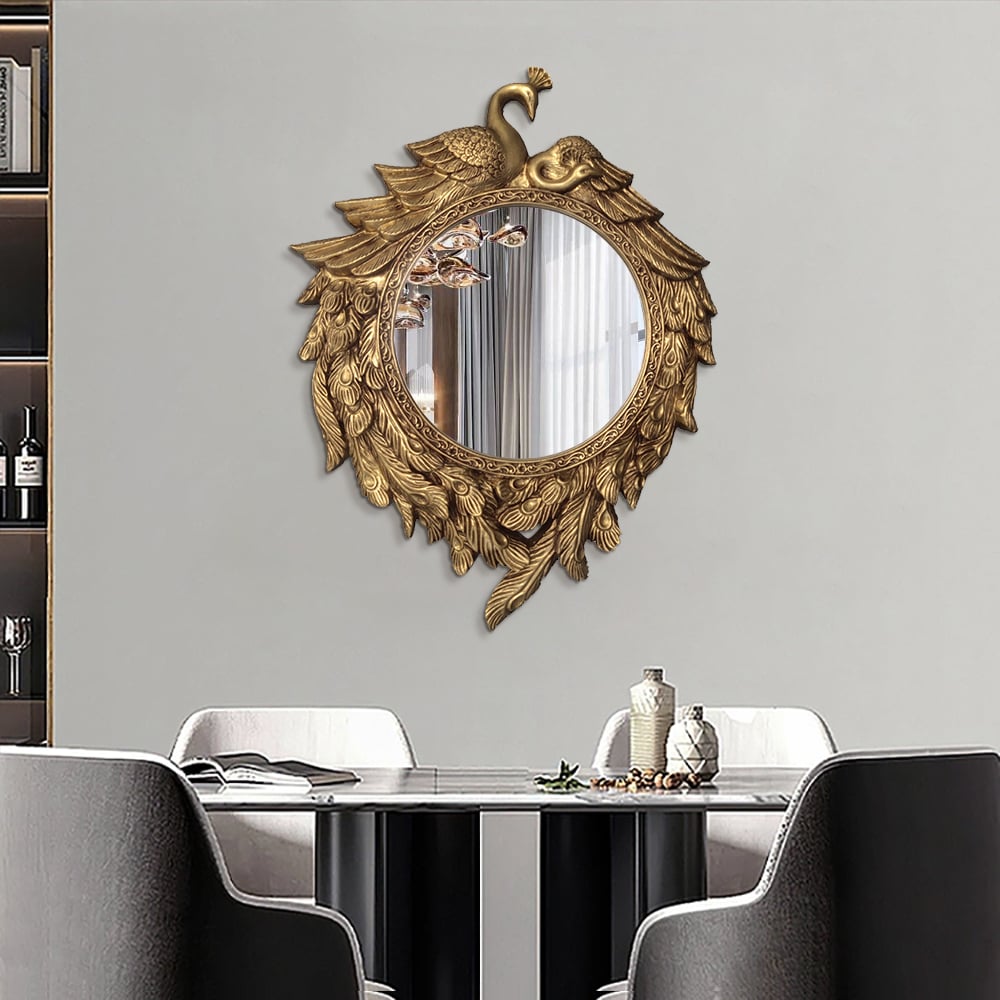 HMR - 29" Traditional Peacock Wall Mirror Abstract Resin Decor Art Living Room in Bronze