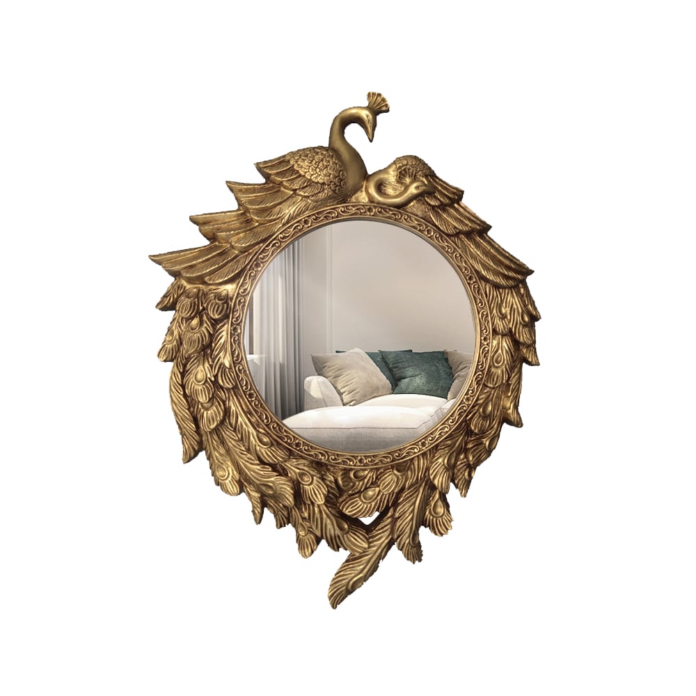 HMR - 29" Traditional Peacock Wall Mirror Abstract Resin Decor Art Living Room in Bronze