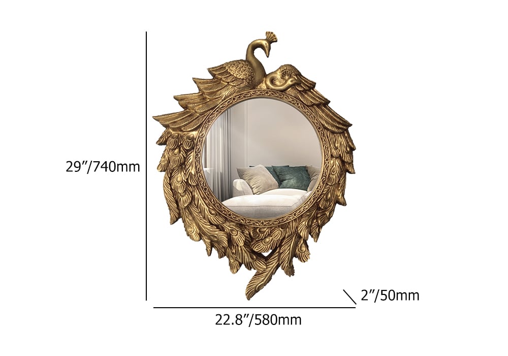HMR - 29" Traditional Peacock Wall Mirror Abstract Resin Decor Art Living Room in Bronze