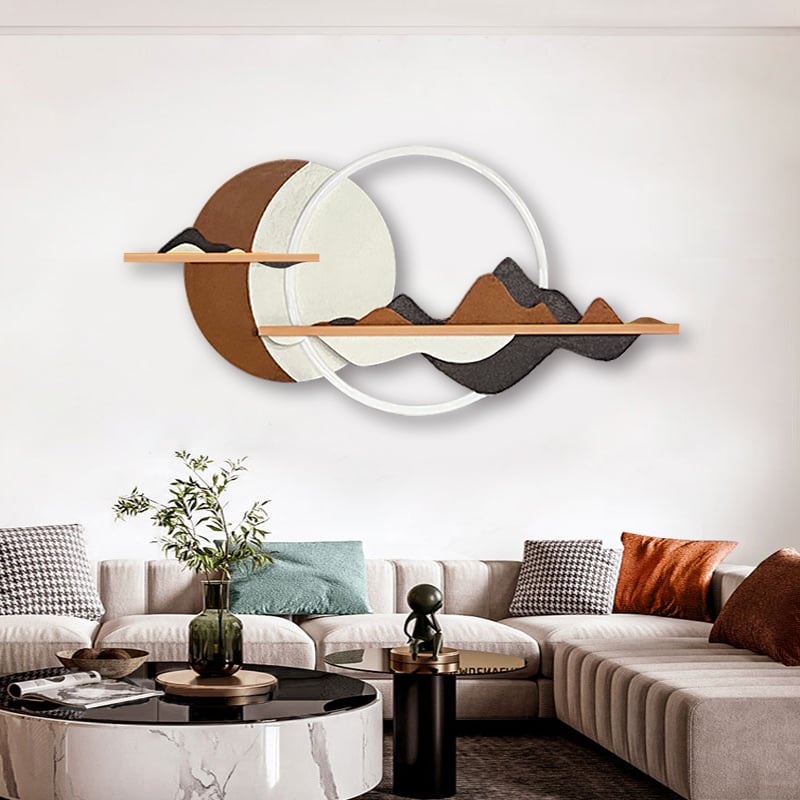HMR - 3D Abstract Mountain Wall Decor Modern Geometric Round Painting Art Living Room Bedroom