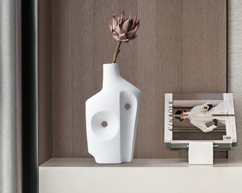 HMR - Modern White Resin Flower Vase Sculpture Home Decorative Figurine Object Desk Decor Art