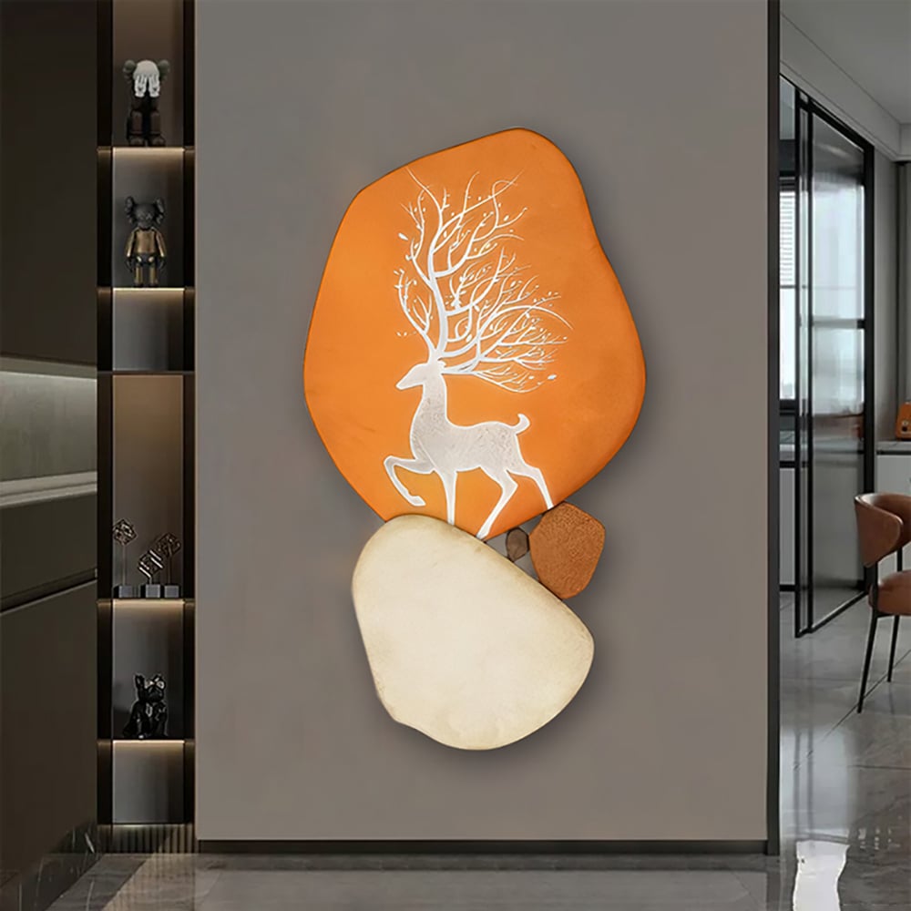 HMR - Modern Wooden Deer Wall Decor Irregular Abstract Elk Painting Art Living Room Bedroom