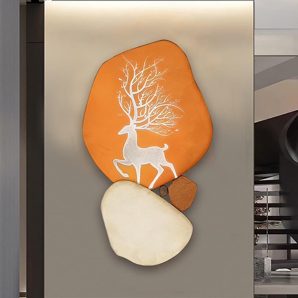 HMR - Modern Wooden Deer Wall Decor Irregular Abstract Elk Painting Art Living Room Bedroom