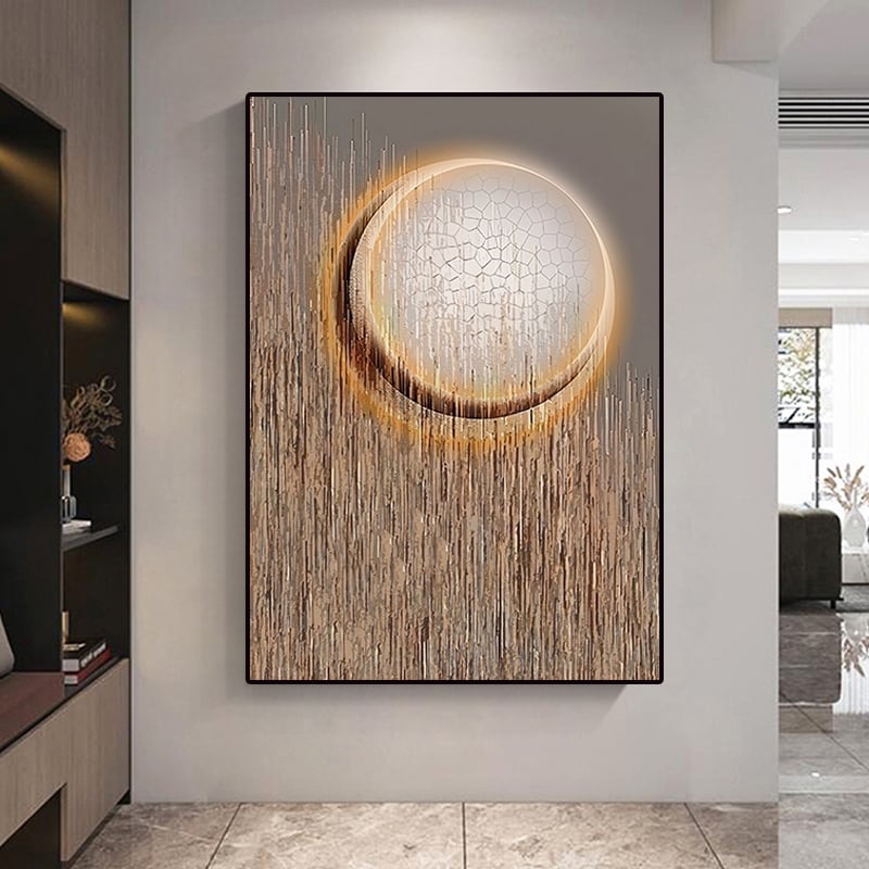 HMR - Abstract Round Moon Wall Decor Modern Geometric Painting Art Canvas Prints with Frame
