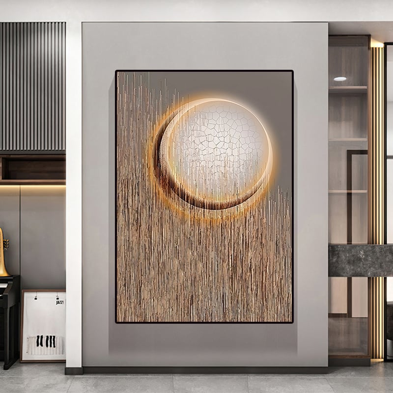 HMR - Abstract Round Moon Wall Decor Modern Geometric Painting Art Canvas Prints with Frame