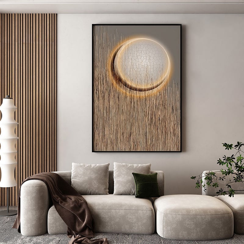 HMR - Abstract Round Moon Wall Decor Modern Geometric Painting Art Canvas Prints with Frame