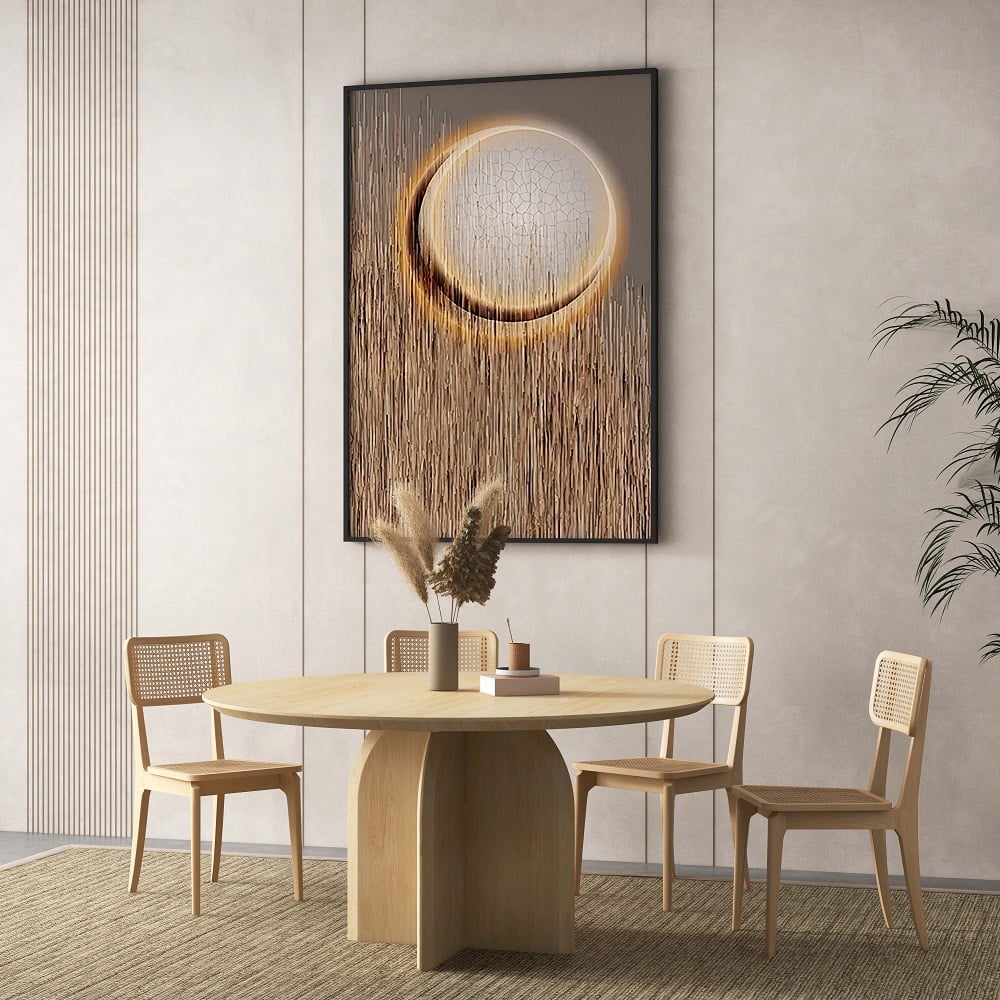 HMR - Abstract Round Moon Wall Decor Modern Geometric Painting Art Canvas Prints with Frame